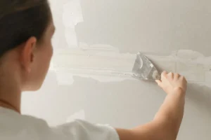 Professional repairing drywall cracks before a home is listed for sale